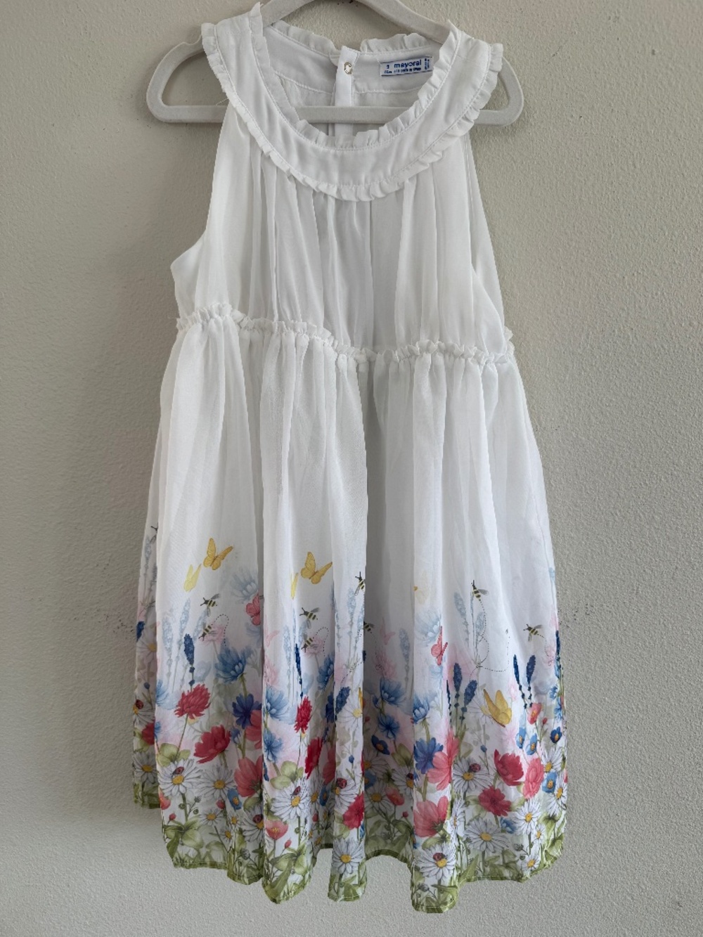 Mayoral Girls' White Floral Embroidered Dress Size 9